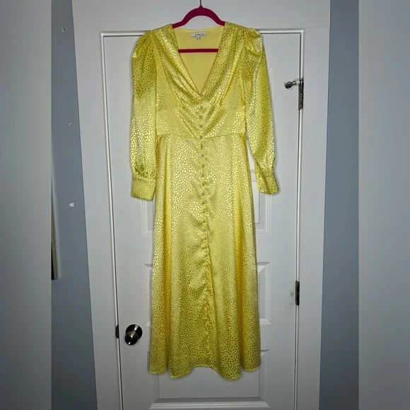 Olivia Rubin Dahlia Midi Dress Yellow Long Sleeve Button